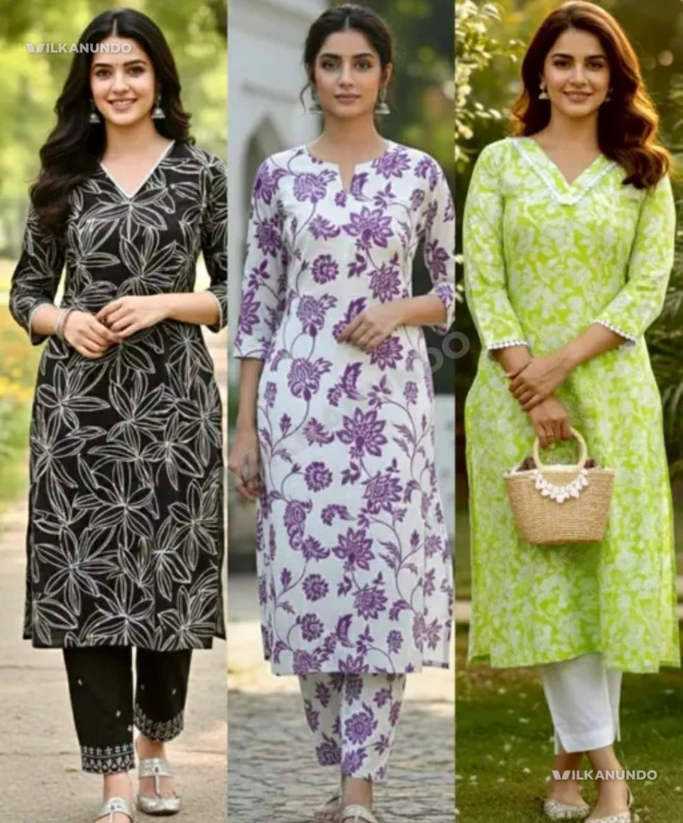 Stylish Floral Print Cotton Kurti Combo (Set of 3)