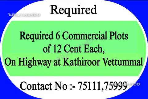 Required 6 Commercial Plots of 12 Cent each Near Kathiroor, Thalassery.