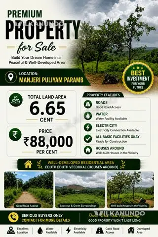 🏡 6.65 Cent Residential Plot For Sale in Manjeri