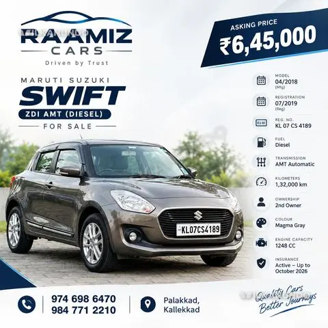 MARUTI SUZUKI SWIFT ZDI AMT 2018 | AUTOMATIC DIESEL | 2nd OWNER | ₹6.45 Lakh