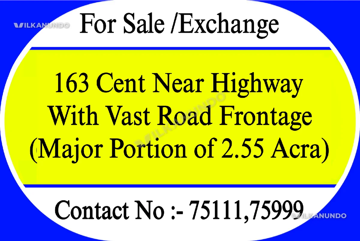 163 Cent Near Highway With Vast Road Frontage (Major Portion of 2.55 Acra).