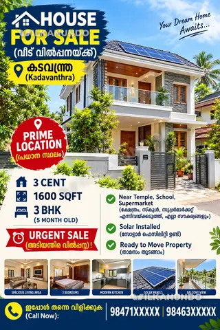 1600sqft 3Bhk solar installed house for sale